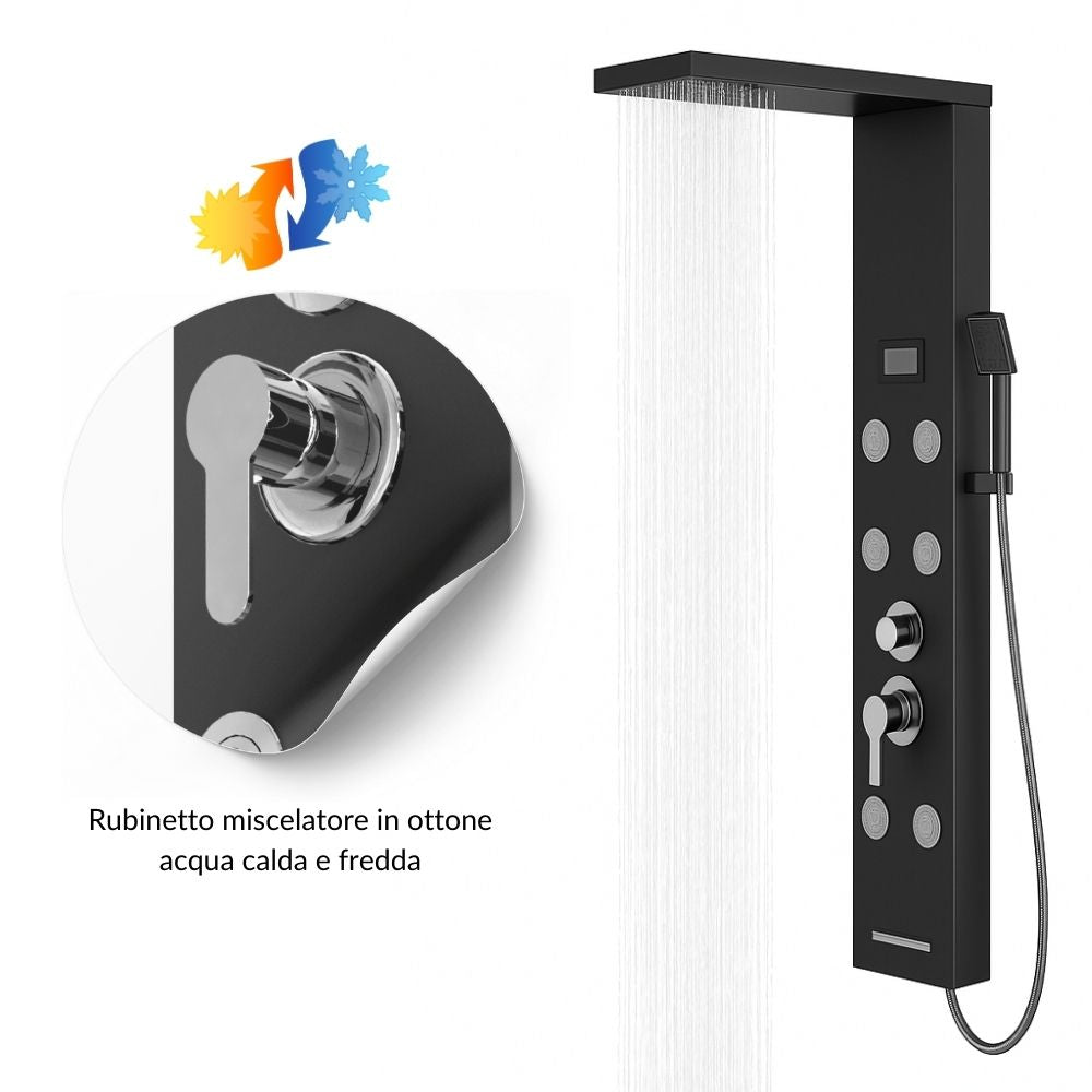 Colonna doccia york acciaio 4 funzioni display controllo temperatura 2 finiture *** finitura- nero, confezione 1