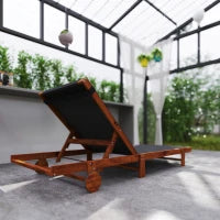 Lettino Prendisole con Schienale Regolabile su 4 Posizioni Ruote e Poggiatesta, Nero