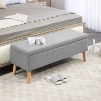 Cassapanca con Spazio di Archiviazione e Rivestimento in Stile Lino, Gambe in Legno di Gomma, fino a 220 kg, 110x39x45cm, Grigio