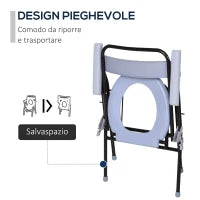 Sedia WC Pieghevole con Vaso Rimovibile per Anziani e Disabili in Tubi di Ferro e Plastica 52 x 50 x 75cm