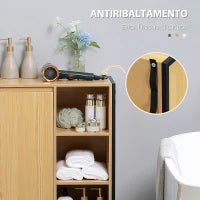 kleankin Mobiletto da Bagno con 3 Ripiani Aperti e Armadietto Chiuso in Truciolato e Acciaio, 60x28x80 cm