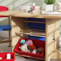 Set Tavolo e Sedie per Bambini 3-7 Anni con 2 Sedie e Tavolo con 4 Contenitori, in Legno e PP, color Legno