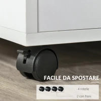 Mobiletto Porta Stampante con Ripiani Aperti e Armadietto in Legno, 60x50x65.5cm, Bianco