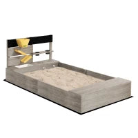 Sandbox con stazione acqua, 2 vasi da giardino, legno massiccio trattato, 154 x 80 x 60cm, Grigio