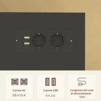 Mobile per Stampante con 3 Cassetti, 2 Ripiani Aperti e Foro Passacavi, in MDF, 80x40x65.5 cm, Marrone e Nero