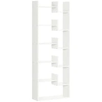Libreria Moderna a 6 Livelli con 11 Scaffali Aperti per Studio e Soggiorno, 61x23x162.6 cm, Bianco