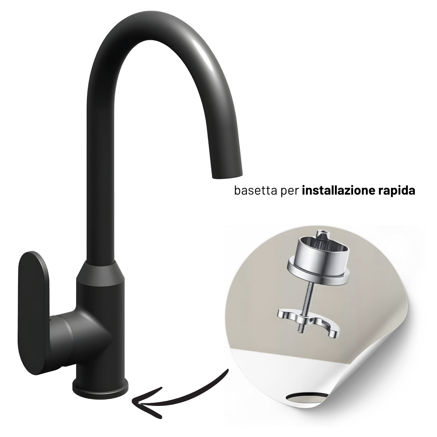 Miscelatore monocomando lavello cucina canna orientabile sofia installazione rapida *** finitura- nero opaco, confezi...