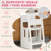 Scaletta per Bambini Torre Montessoriana Altezza Regolabile 3 Livelli, HDPE Inodore, 47x47x90cm, Bianco
