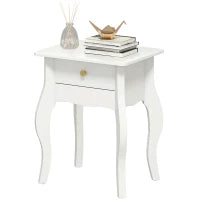 Tavolino da Salotto con Cassetto in Stile Francese con Gambe Curve, 45x35x55 cm, Bianco