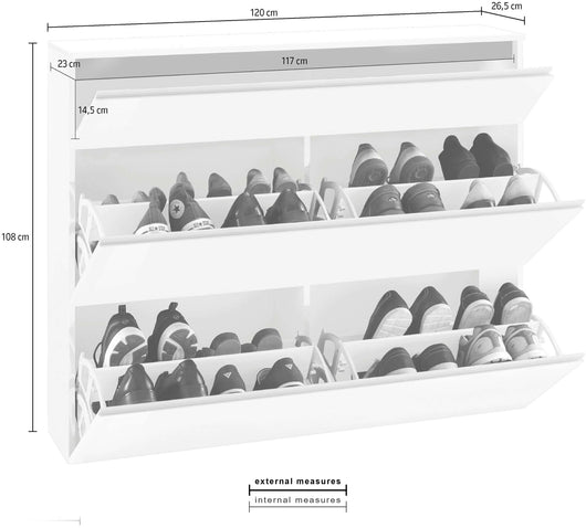 Scarpiera 3 ante L 120 x H 108 x P 26.5 cm 24 paia, colore bianco