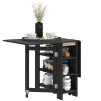 Tavolo da cucina o sala da pranzo pieghevole e rimovibile, 3 mensole, 2 abbattibili, design moderno, 120 x 60 x 75 cm, nero
