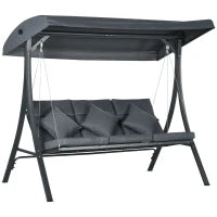 Dondolo da Giardino 3 Posti, Inclinazione del Tetto Regolabile, Materasso Incluso, Acciaio e Poliestere, Grigio Scuro