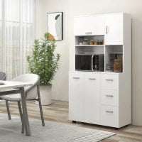 Credenza da Cucina con 4 Ante, 3 Cassetti Mensola e Ampio Piano, 89L x 39,5P x 168H cm, Bianco