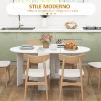 Tavolo Pieghevole per 6 Persone con 2 Ribalte Ovale in Legno, 163x80x75 cm, Bianco