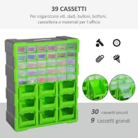 DURHAND Cassettiera Box Porta Minuteria per Officina con 30 Cassetti e 9 Scatole Grandi in Plastica 38 x 16 x 47.5cm