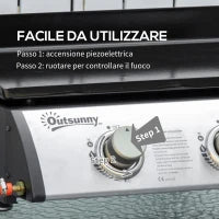 Piastra Barbecue a Gas Antiaderente da Tavolo con 3 Bruciatori da 3kW, 62x46x21cm, Nero