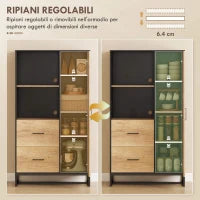 Credenza Moderna da Cucina con 2 Cassetti, 2 Ripiani e un Armadietto, 88x35x160 cm, Legno e Nero