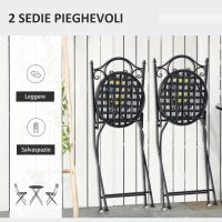 Set Tavolo e Sedie da Balcone 3 Pezzi, Set da Giardino Pieghevoli in Metallo con Maioliche Colorate, Multicolore