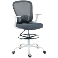 Sedia da ufficio ergonomica con poggiapiedi regolabile e braccioli ribaltabili, altezza regolabile, 59x62x99-119cm, grigio