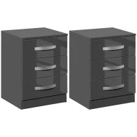 Set 2 Comodini Moderni con 3 Cassetti per Camera da Letto e Soggiorno in Truciolato, 40x36x56 cm, Grigio