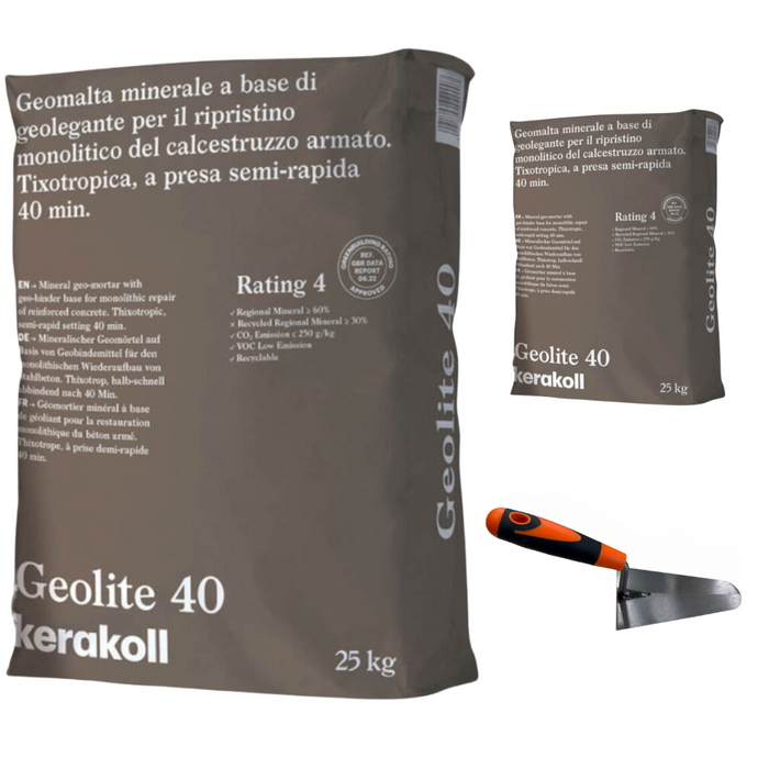 Geomalta minerale tixotropica 2 sacchi da 25 kg cazzuola punta tonda 16 cm