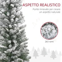 Albero di Natale Innevato con 263 Rami e Luci LED Bianche in Plastica e Metallo, Ø45x150 cm, Verde