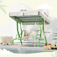 Dondolo per Bambini da Esterno a 2 Posti con Tettuccio Regolabile e Cinture di Sicurezza, 112x75x120 cm, Verde