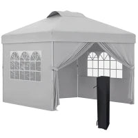 Gazebo Pieghevole 3x3 m con Altezza Regolabile su 3 Livelli, Finestre e Borsa di Trasporto, Grigio Chiaro