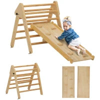 Outsunny Triangolo d'Arrampicata, 3 in 1 in Legno per Arrampicare e Scivolare, Carico Max. 50 kg, per Bambini da 18-48 Mesi, Legno Naturale