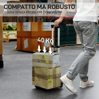 Carrello Portapacchi Pieghevole da 40 kg con 2 Cinghie, Maniglia Telescopica, Alluminio e Plastica, Nero