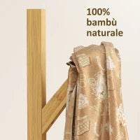 Albero Appendiabiti da Terra in Bambù con 9 Ganci e 3 Ripiani, Legno Naturale e Bianco