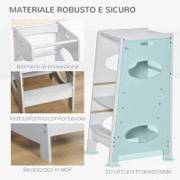 Torre Montessoriana per Bambini 3-6 Anni con Altezza Regolabile in MDF, 40x50x90cm, Grigio