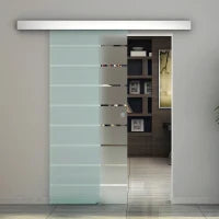 Porta Scorrevole Interna in Vetro Smerigliato e Satinato con Binario B1 e Maniglia per Bagno Cucina Studio Vetro 205x 90x 0,8cm