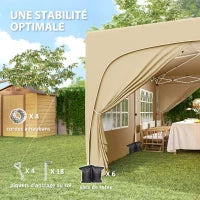 Gazebo Pieghevole 3 x 6m Pop Up, UPF50+ Altezza Regolabile, con Borsa per il Trasporto e Sacchi di Sabbia, Color Sabbia