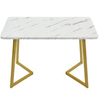 Tavolo da pranzo 117x68 cm, con effetto marmo e gambe in metallo, Versatile per sala da pranzo e soggiorno, Bianco+Oro