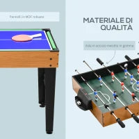 Tavolo Multigioco 4 in 1 con Calcio Balilla, Biliardo, Ping Pong e Hockey da Tavolo, 107x61x84.5cm