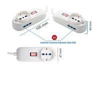 Multipresa 2 prese bipasso 10/16a universale shuko spina angolo 10a 1,5 metri