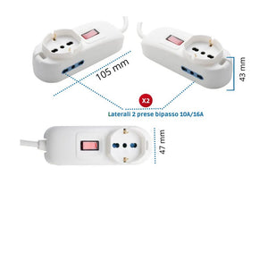 Multipresa 2 prese bipasso 10/16a universale shuko spina angolo 10a 1,5 metri