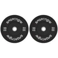 Set 2 Dischi Pesi da 20kg in Gomma con Foro da 2"/5 cm per Manubri e Bilancieri, Nero