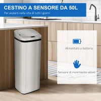 Pattumiera ad Apertura Automatica con Sensore a Infrarossi, in Acciaio Inox, 50L, Colore: Argento