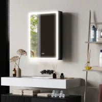 Mobiletto Specchio, Mobiletto da Bagno con LED, 50 x 70 cm, dimmerabile, Antibuca, Nero