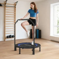 Trampolino Fitness Pieghevole Ø102 cm con Manubrio Regolabile, Struttura in Acciaio, Blu e Nero