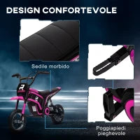 Moto Elettrica per Bambini con Acceleratore Manuale, 2 Velocità 8-16km/h, Età 8-12 Anni, Rosa