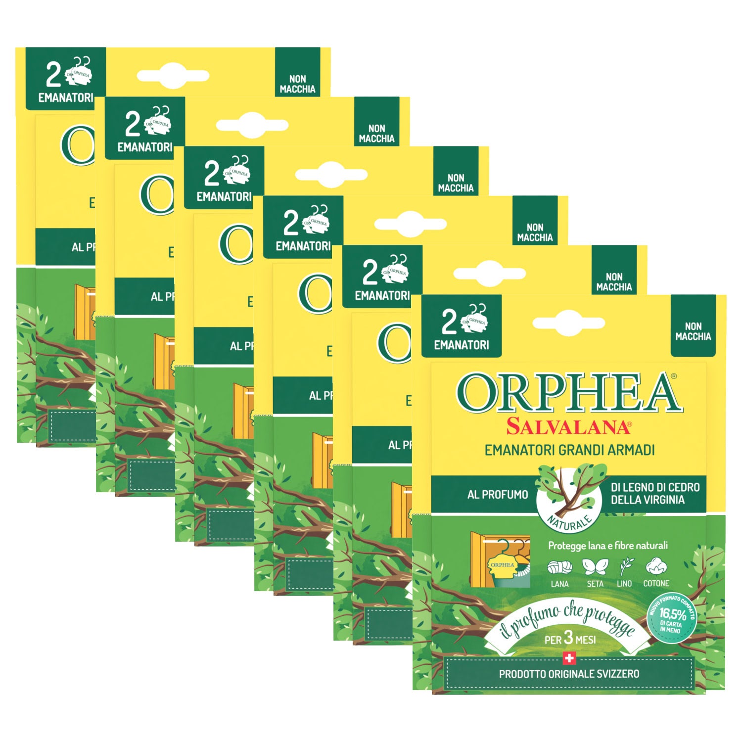 Salvalana, Emanatori Grandi Armadi, Agisce per 3 Mesi, 6 x 2 Diffusori, Legno di Cedro della Virginia, Orphea