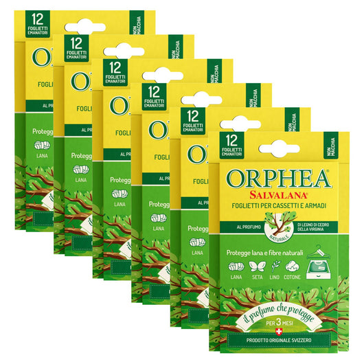 Salvalana Foglietti Cassetti e Armadi, Agisce per 12 Settimane, 6 x 12 Foglietti, Legno di Cedro della Virginia, Orphea