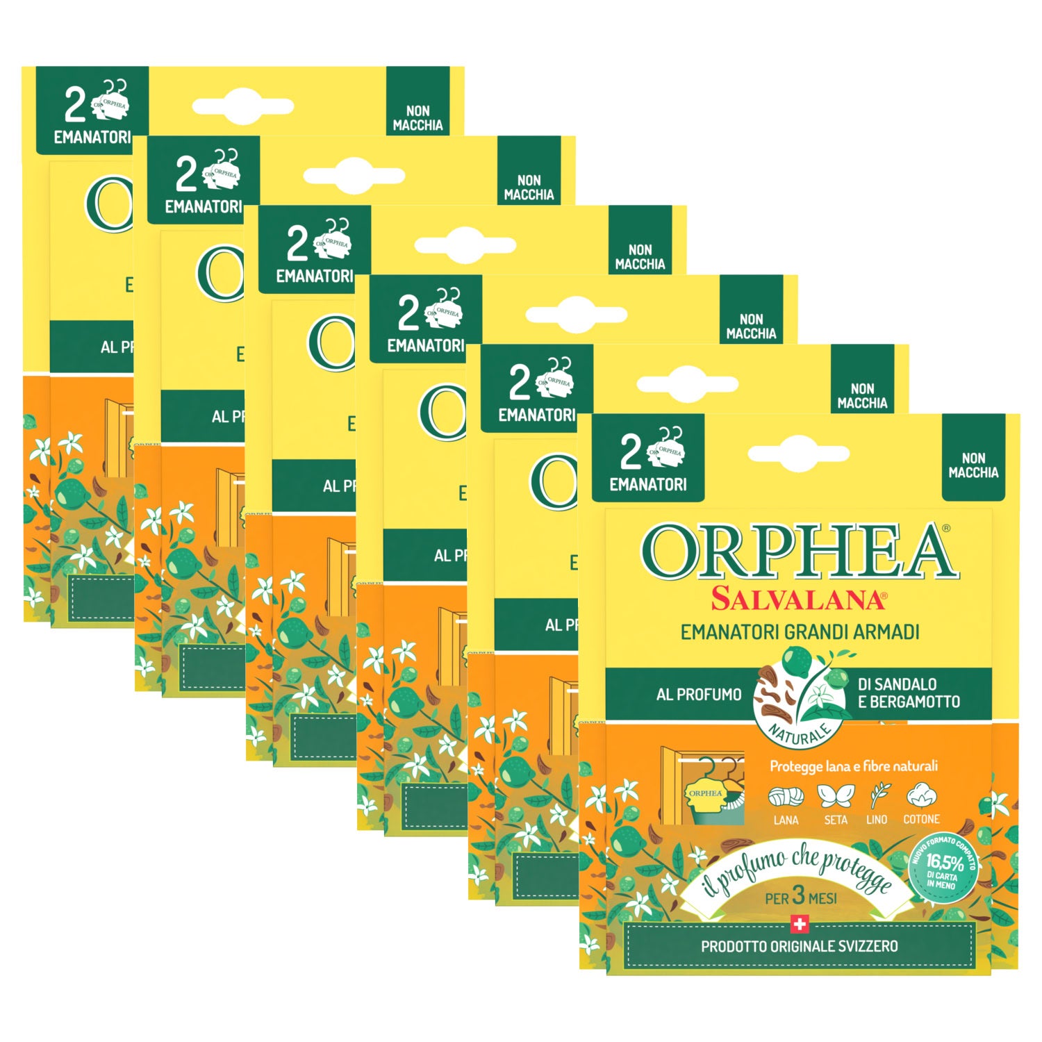 Salvalana, Emanatori Grandi Armadi, Agisce per 3 Mesi, 6 x 2 Diffusori, Sandalo e Bergamotto, Orphea