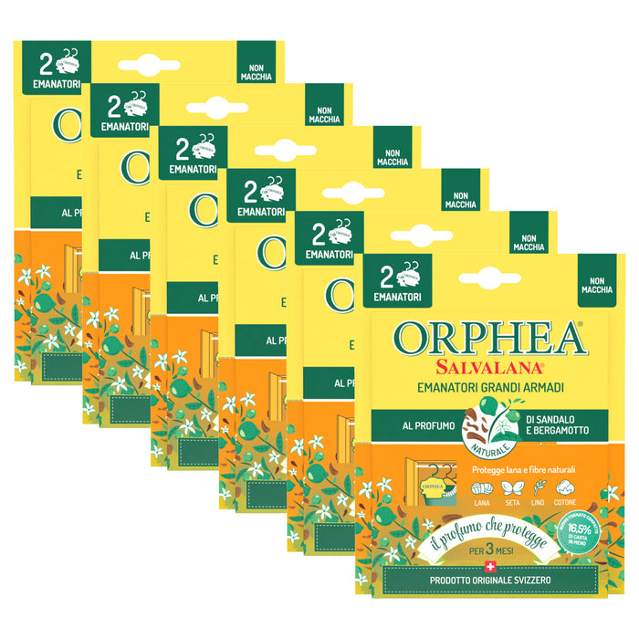 Salvalana, Emanatori Grandi Armadi, Agisce per 3 Mesi, 6 x 2 Diffusori, Sandalo e Bergamotto, Orphea