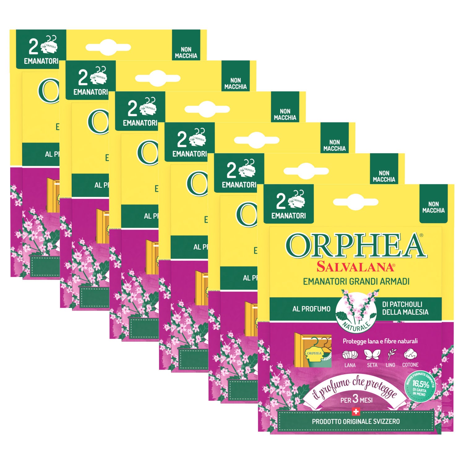 Salvalana, Emanatori Grandi Armadi, Agisce per 3 Mesi, 6 x 2 Diffusori, Patchouli della Malesia, Orphea