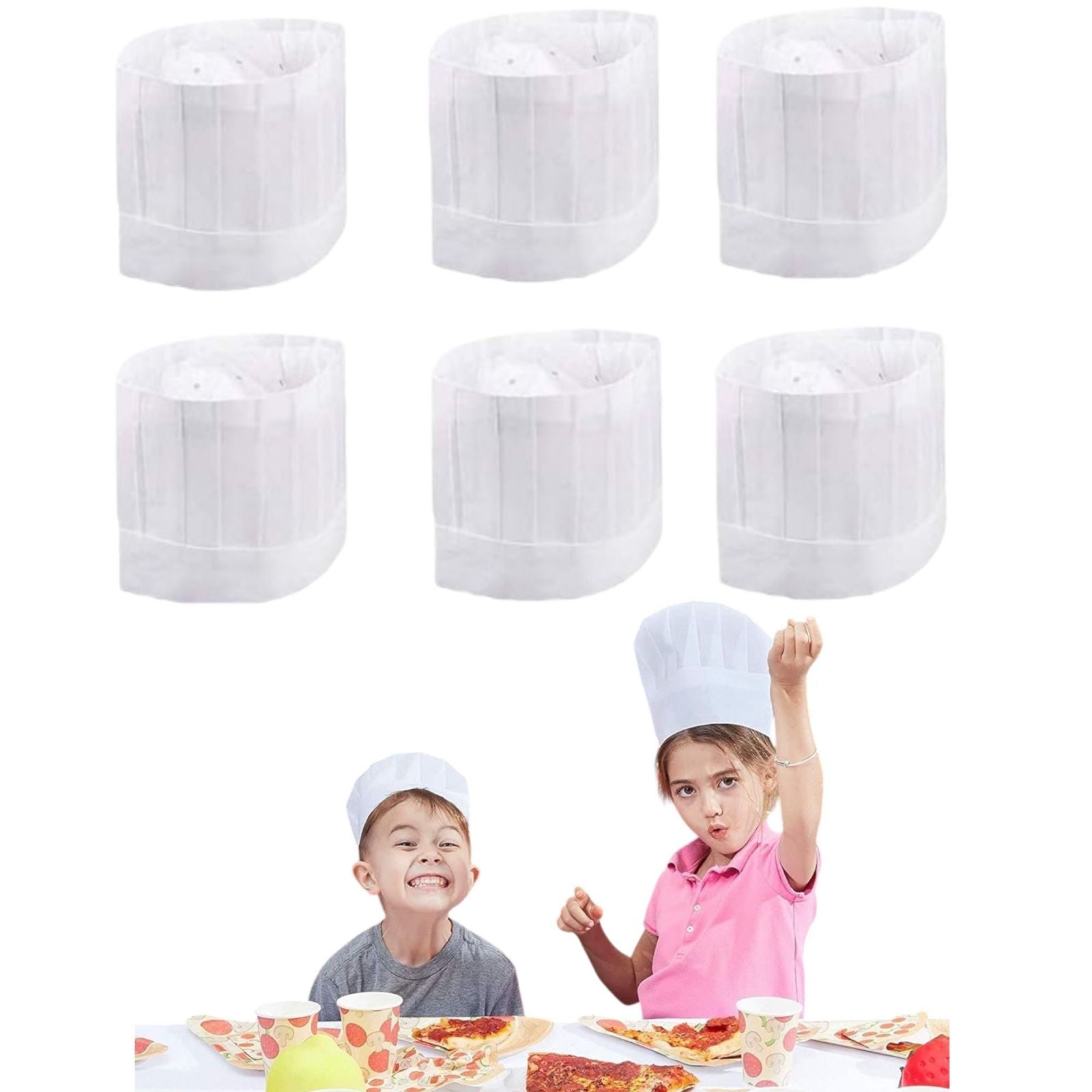 6 Cappelli da Cuoco Monouso in Carta Bianca Regolabili per Cucina e Ristorante