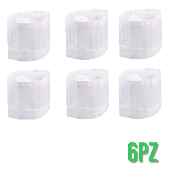 6 Cappelli da Cuoco Monouso in Carta Bianca Regolabili per Cucina e Ristorante